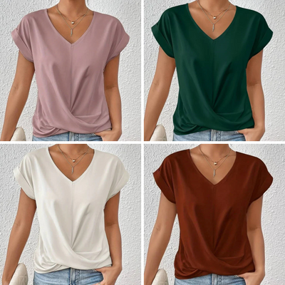 Jeanette | Elegant Short-Sleeve T-Shirt with Twisted V-Neck