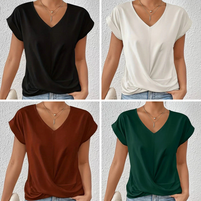 Jeanette | Elegant Short-Sleeve T-Shirt with Twisted V-Neck