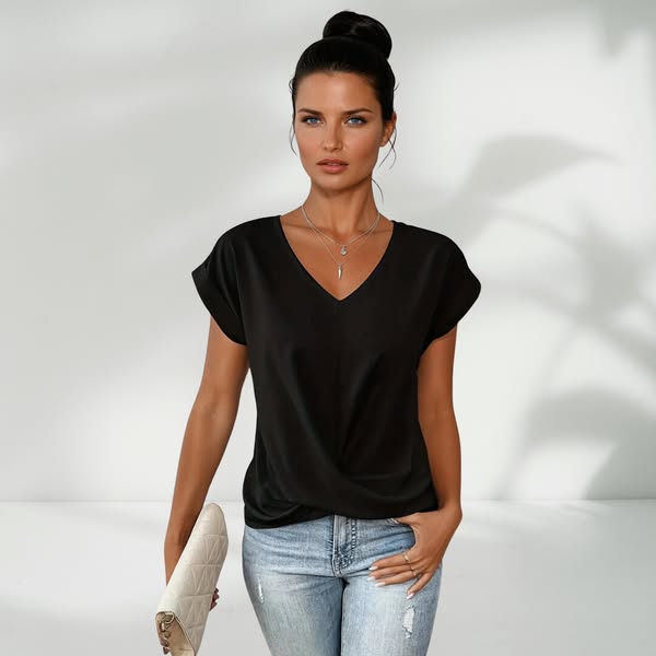 Jeanette | Elegant Short-Sleeve T-Shirt with Twisted V-Neck