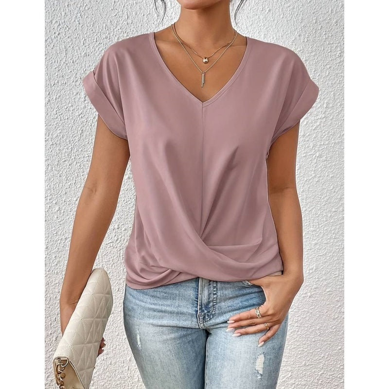 Jeanette | Elegant Short-Sleeve T-Shirt with Twisted V-Neck