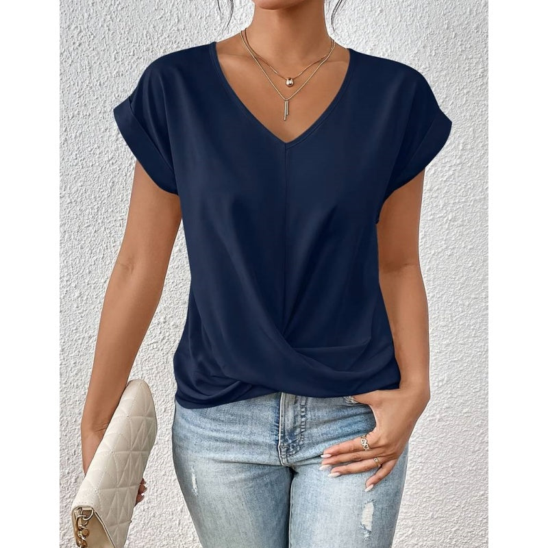 Jeanette | Elegant Short-Sleeve T-Shirt with Twisted V-Neck